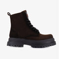 Borcego Blane Sofia Sarkany marrón de gamuza con cordones negros y suela chunky, ideal para un look canchero.